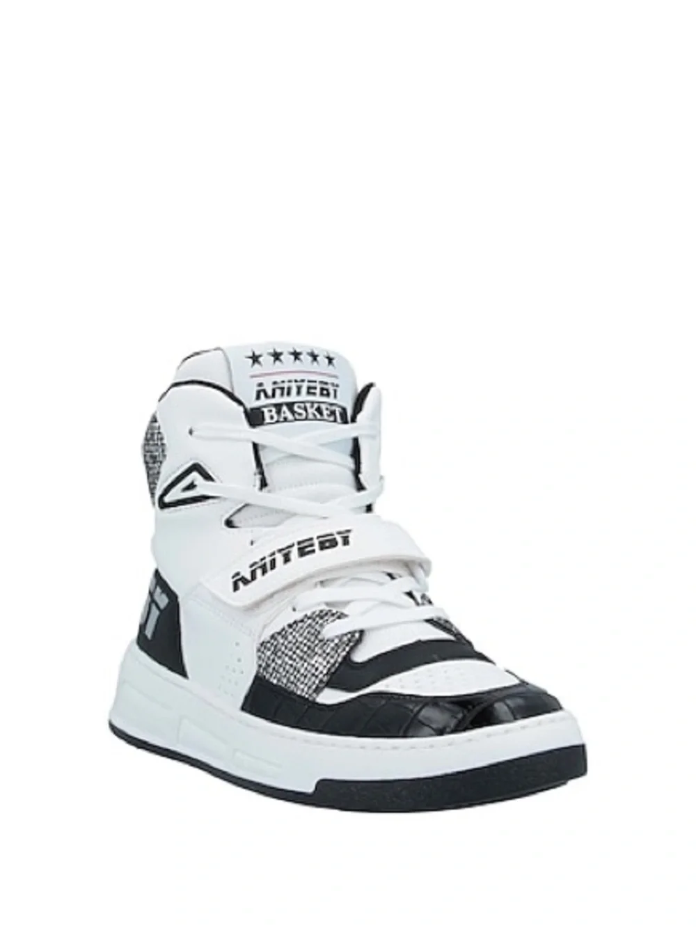 Aniyeby Baket White and Black Silver Sparkle High-Top Sneakers